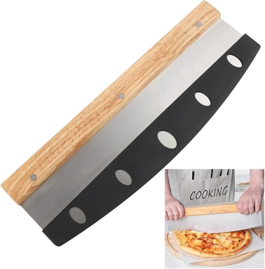 Professionele Pizzasnijder met 33 cm RVS Blade en Houten Handvat voor Perfecte Snedes Ideaal voor Thuis en Buiten Gebruik