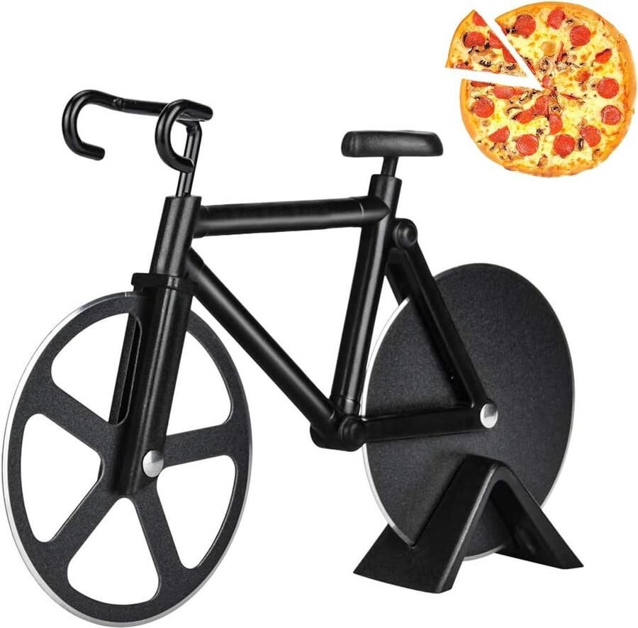 Professionele Pizzasnijder van Roestvrij Staal met Antiaanbakfunctie en Houder voor Thuisgebruik 18 cm Zwart