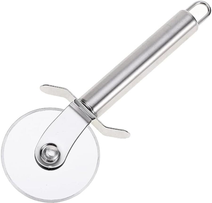Professionele pizzasnijder van roestvrij staal met scherp wiel en ergonomische handgreep ideaal voor pizzadeeg gebak en flambakken vaatwasmachinebestendig keukengerei