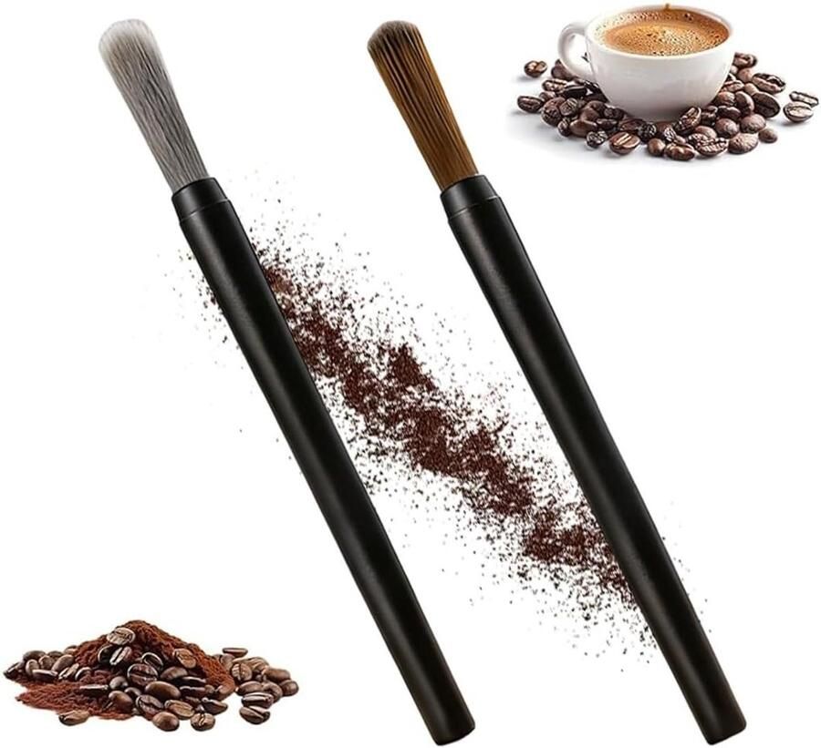 Professionele Reinigingsborstels voor Espresso Machines Koffiemachines en Koffiemolens Set van 2 in Grijs en Bruin