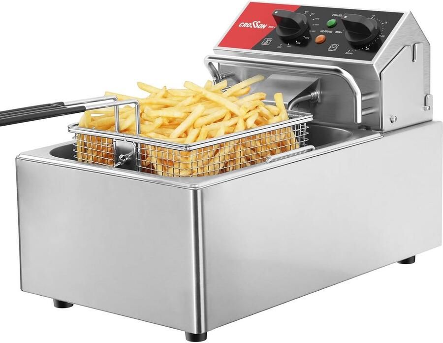 Professionele Roterende Frituurpan 6L met Timer en Makkelijk Schoonmaken