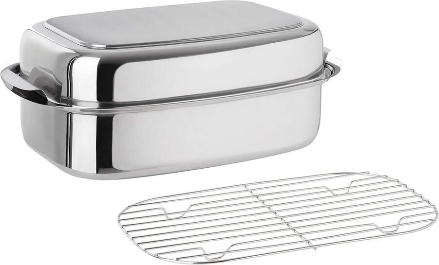 Professionele RVS Braadpan Hoekig 8 Liter Inclusief Deksel Geschikt voor Inductie