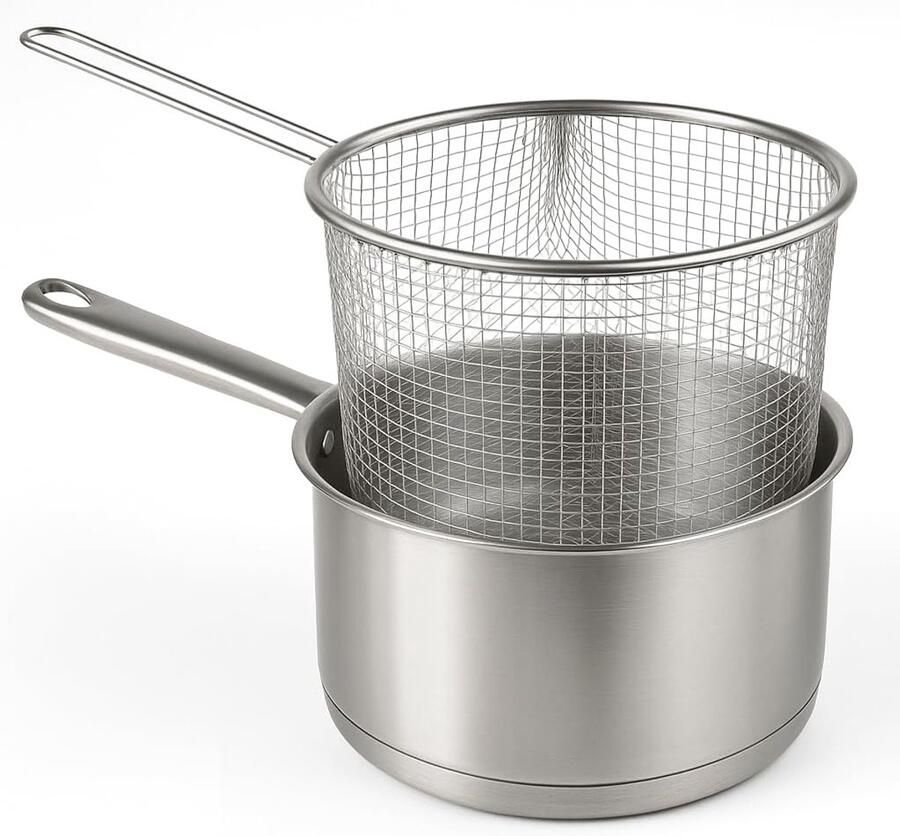 Professionele RVS Steelpan met Mandje voor Koken en Frituren 16 cm Geschikt voor Inductie