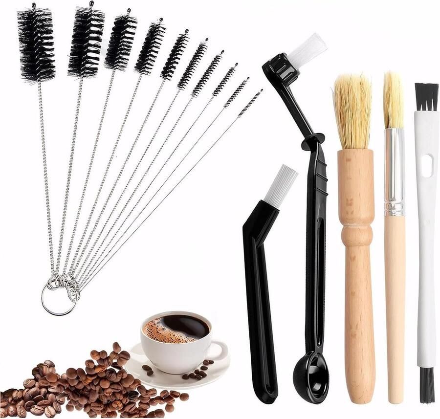 Professionele set voor het reinigen van espresso en koffie inclusief houten koffiemolen nylon borstel en schoonmaakborstel voor koffiemachines en kopjes (5)