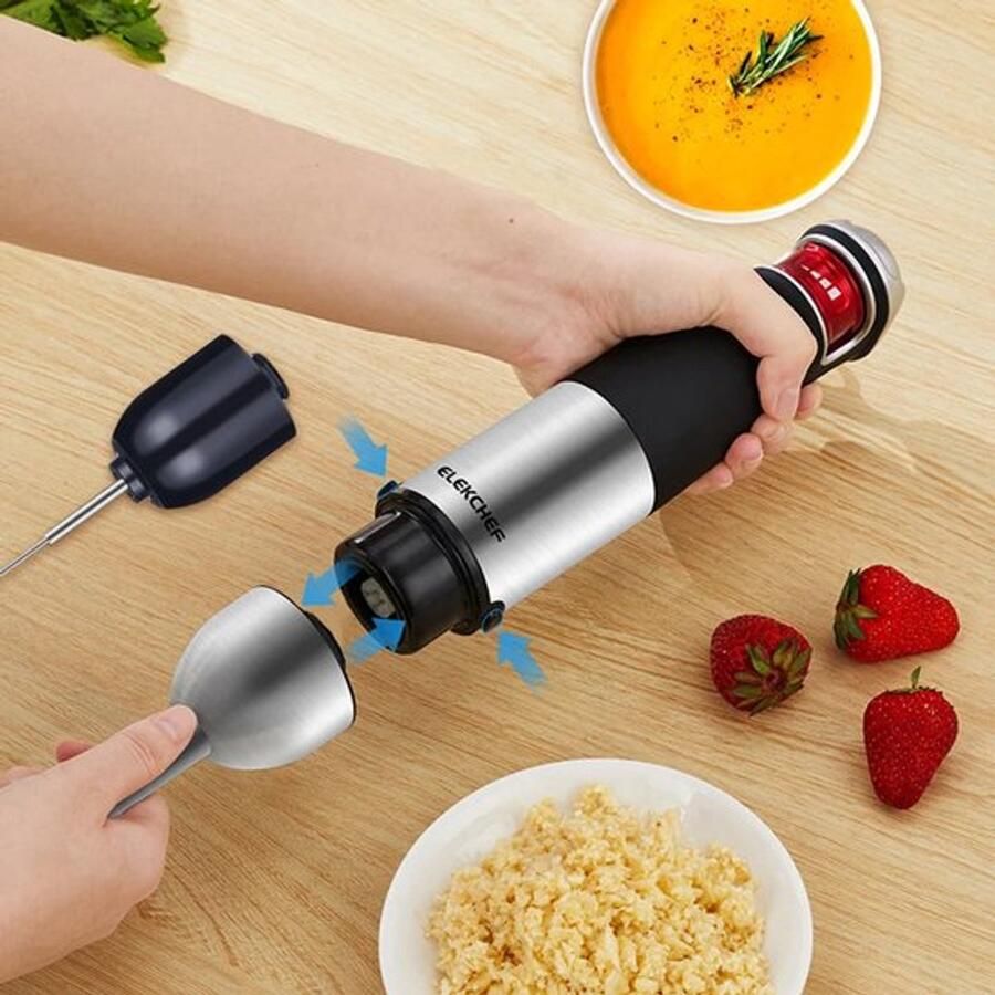 Professionele Staafmixer Set 5-in-1 Keukenmachine 1200W RVS Incl. Hakmolen Kom Eierklopper Melkopschuimer