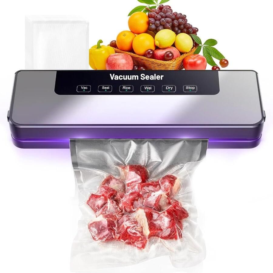 Professionele vacuümmachine 85kPa automatische voedselafdichter voor droge en natte en 4 werkstanden compact 700g model langdurige bewaring inclusief 50 vacuümzakken