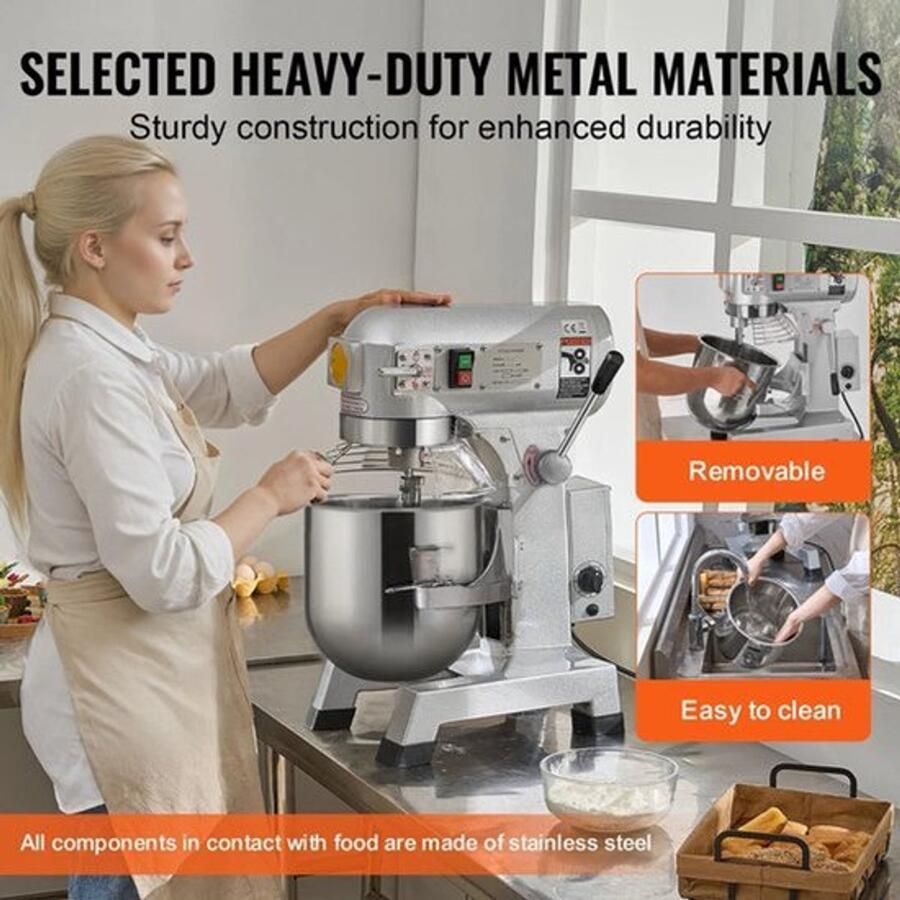 Professionele Voedselmixer – Industriële Mixer – Horeca Mixer – Keukenmixer – Mengmachine – Krachtige Motor – 20QT 1100W Roestvrijstalen Mengkom