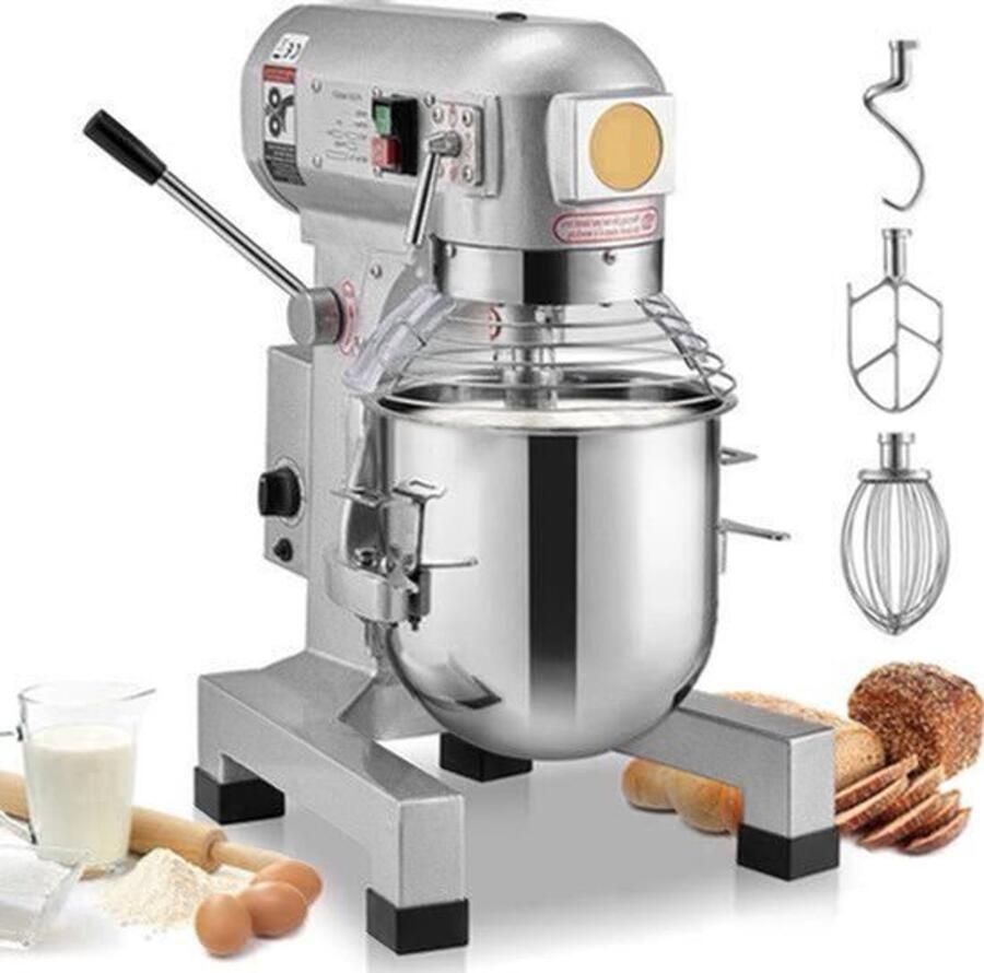 Industriële Keukenmachine 18 7 L Staande Mixer met 3 Instelbare Snelheden 1100 W Deegmixer Roestvrijstalen Kom en 3 Accessoires Ideaal voor Restaurants Bakkerijen Patisserieën en Cafés