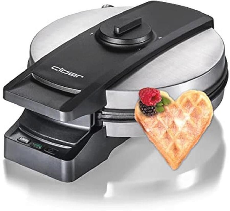 Professionele Wafelijzer met Dubbele Koekenaanslag voor Kantoren en Horeca Grote Hart Wafel 19.5 cm Ø 950 W met Melder