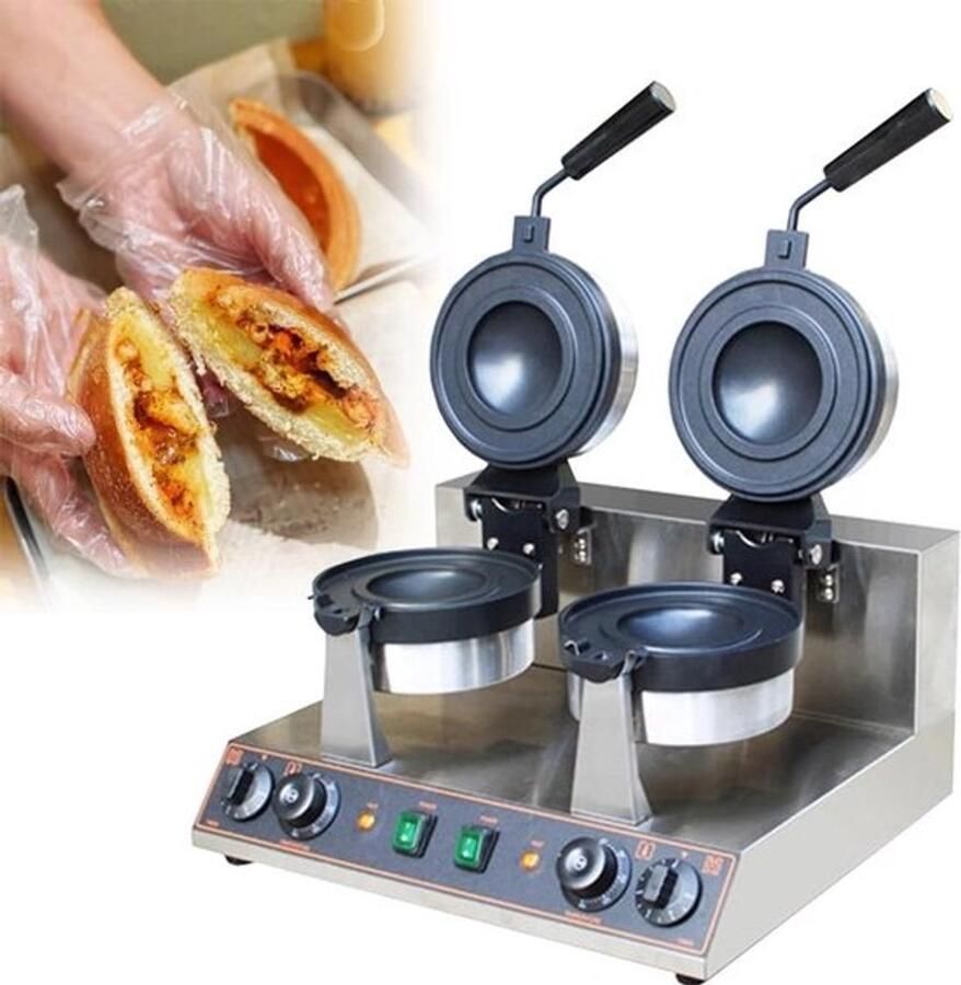 Professionele Wafelmaker Apparaat Voor Broodjes Horeca Gebruik 180° Draaibaar 47x25x30 cm Zilver