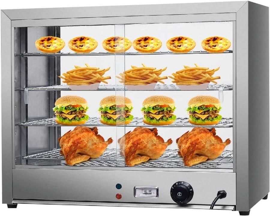 Professionele Warmhoudvitrine Elektrisch voor Horeca Instelbaar 30-85°C met 4 RVS Planken