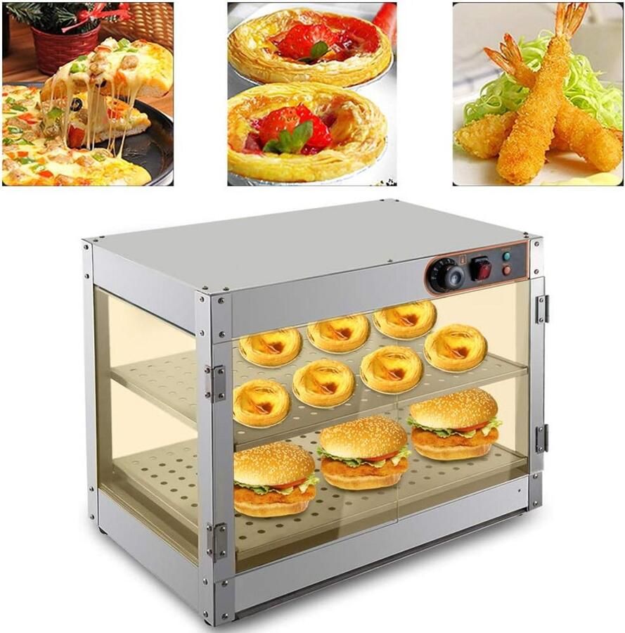Professionele Warmhoudvitrine met 2 RVS Rooster 800W Bain-Marie