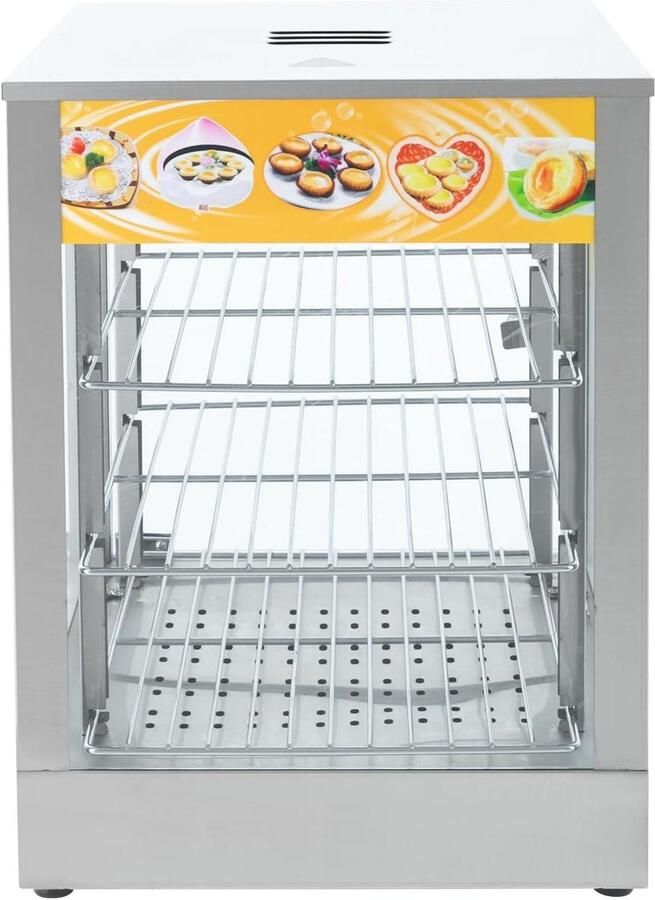Professionele Warmhoudvitrine Verwarmde Displaykast Voedsel Warm Houden 3 Verstelbare Niveaus 37.5 x 35.8 x 47.5 cm