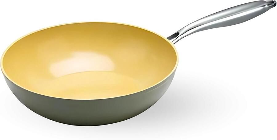 Professionele wok Roerbakpan keramisch Gezond koken Olijfolie antiaanbaklaag 28 cm Zwart