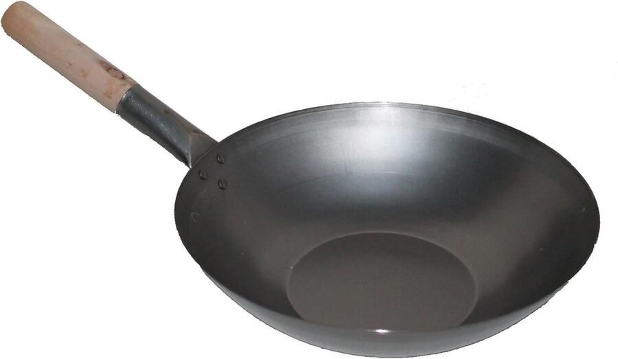 Professionele Wokpan 30 cm Platte Bodem Koolstofstaal Geschikt voor Gasfornuis