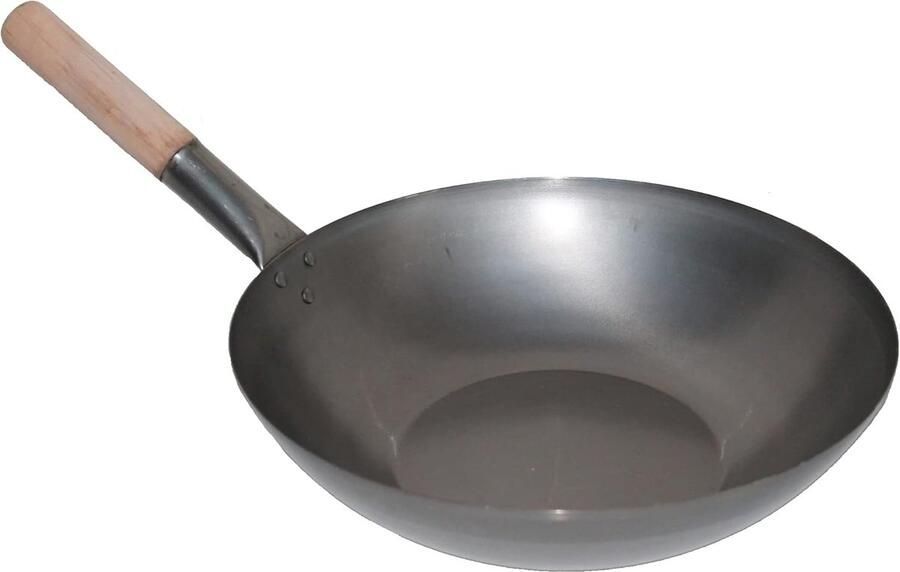 Professionele Wokpan 35 cm Platte Bodem Roerbakpan Koolstofstaal voor Gasfornuis