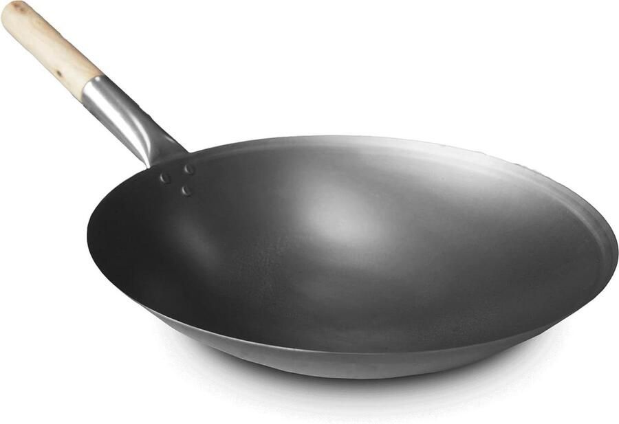 Professionele Wokpan Grote Wok Aziatisch Koken Ronde Bodem Ø375 cm Zwart