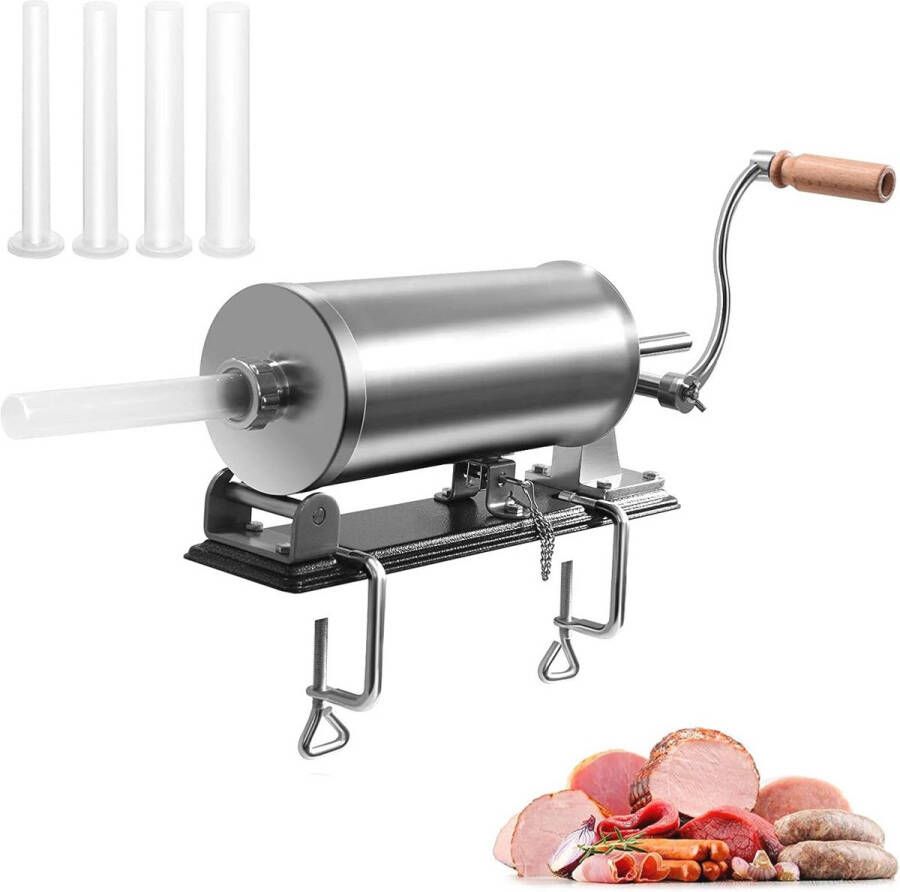 Professionele worstvuller 3 liter met 4 vulbuizen en tafelklemmen