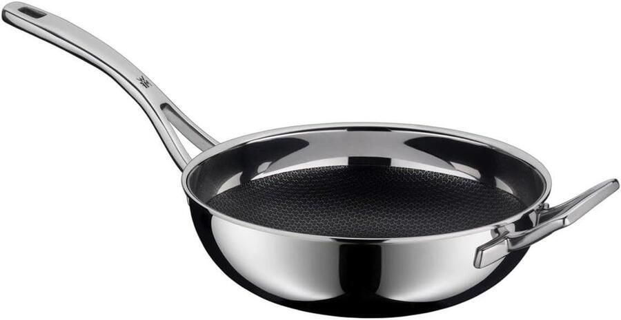 Profi Resist Wok Roerbakpan RVS Snel en Gezond Koken Honingraatstructuur Beschermt 28cm Zilver