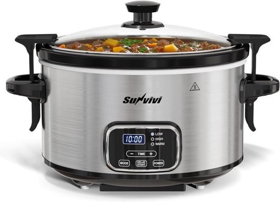 Programmeerbare slowcooker 4 liter Met timer en vergrendelbaar deksel RVS