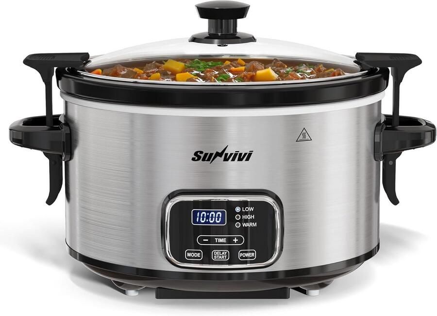 Programmeerbare Slowcooker 4 Liter met Timer en Vergrendelbaar Deksel RVS