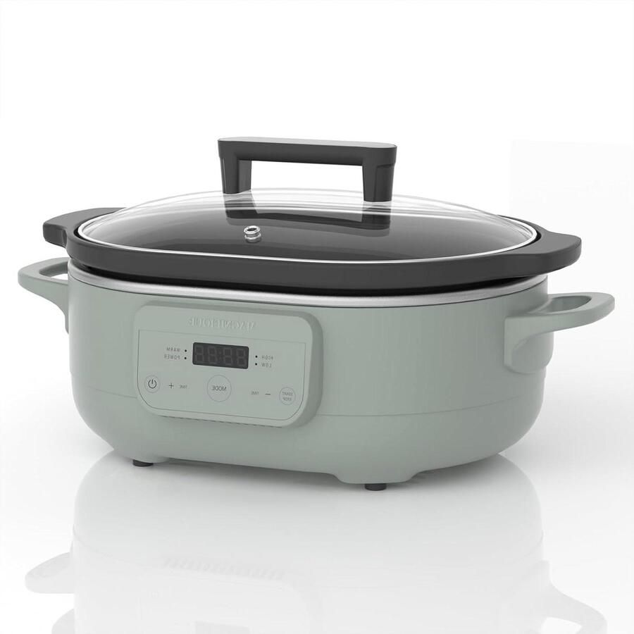 Programmeerbare Slowcooker Grote Stoofpan Familiediners Bereiden Automatische Warmhoudfunctie 4.5 Liter Groen