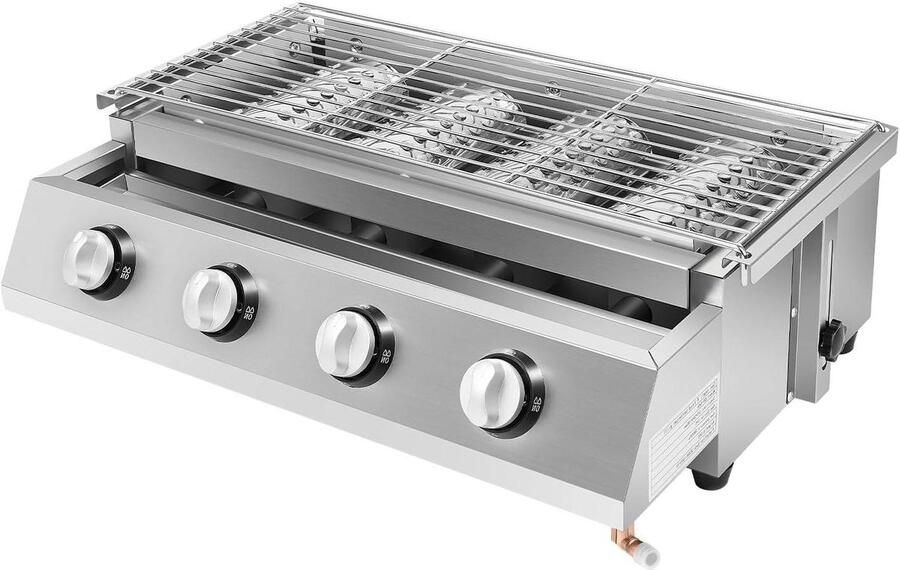Propaangasgrill Roestvrijstalen Grill Buiten Koken 4 Onafhankelijke Branders 558 x 232 cm Zilver