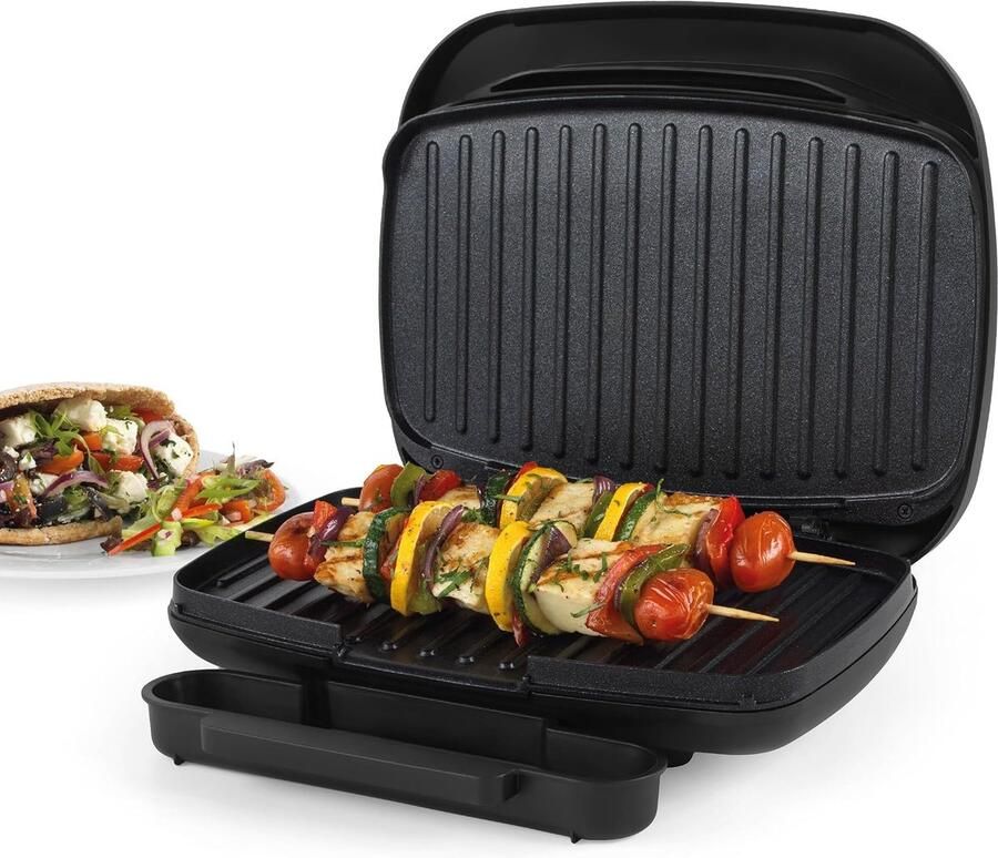PT4366MBLKVDE Non-Stick Health Grill Panini Press With Removable Drip Tray Easy Clean Smartstone Coated Griddle Plates No Oil Needed Versatile Cooking Sandwiches Vegetables Meat Skewers