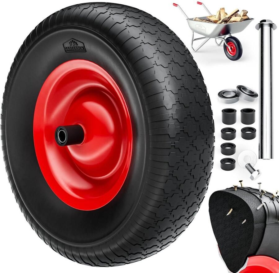 PU Kruiwagenwiel Massief Rubber 200kg Lekvrij 4.80 4.00-8 Ø 390 mm
