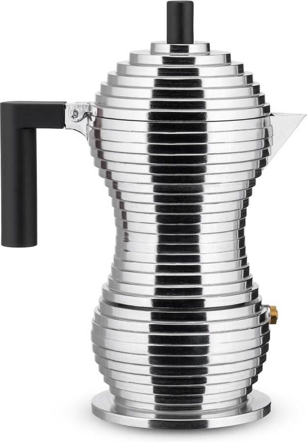Pulcina espressomachine gegoten aluminium. Handgreep en knop van PA zwart. 3 kopjes