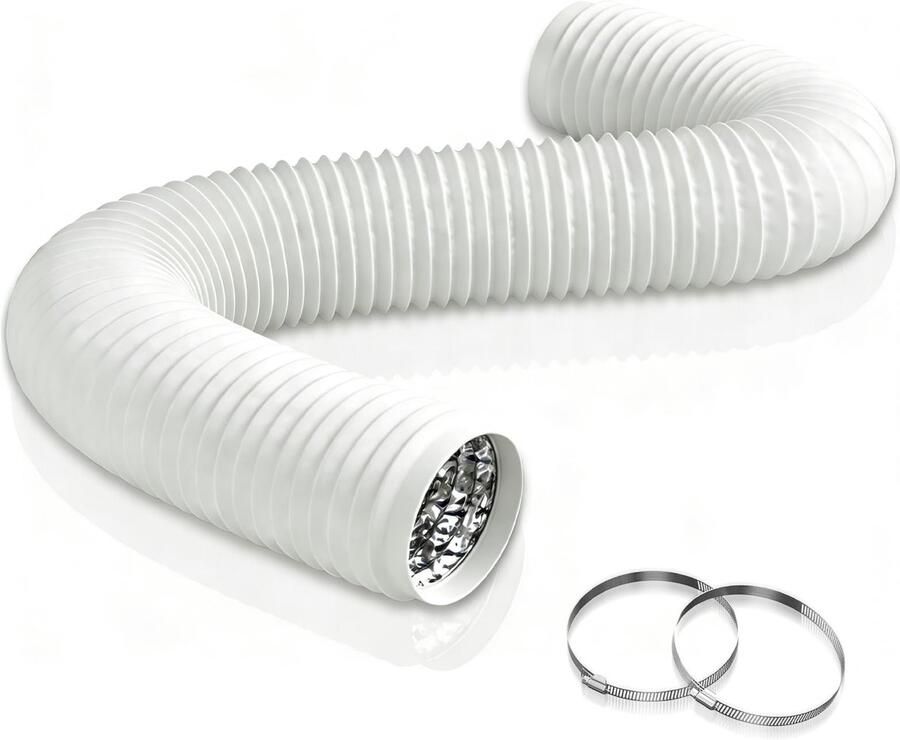 Pvc-afvoerbuis diameter 100 mm aluminium buis flexibele slang afvoerslang met 2 slangklemmen roestvrij staal voor mobiele airconditioning droger afvoerventilator afzuigkap