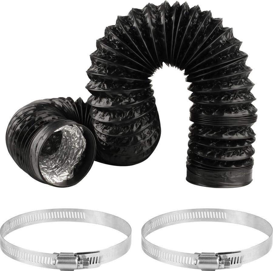 PVC Afvoerslang 100mm Zwart 2m Flexibele Aluminium Buis Voor Airconditioning Afzuigkap Afzuiger Slang + 2 RVS Klemmen