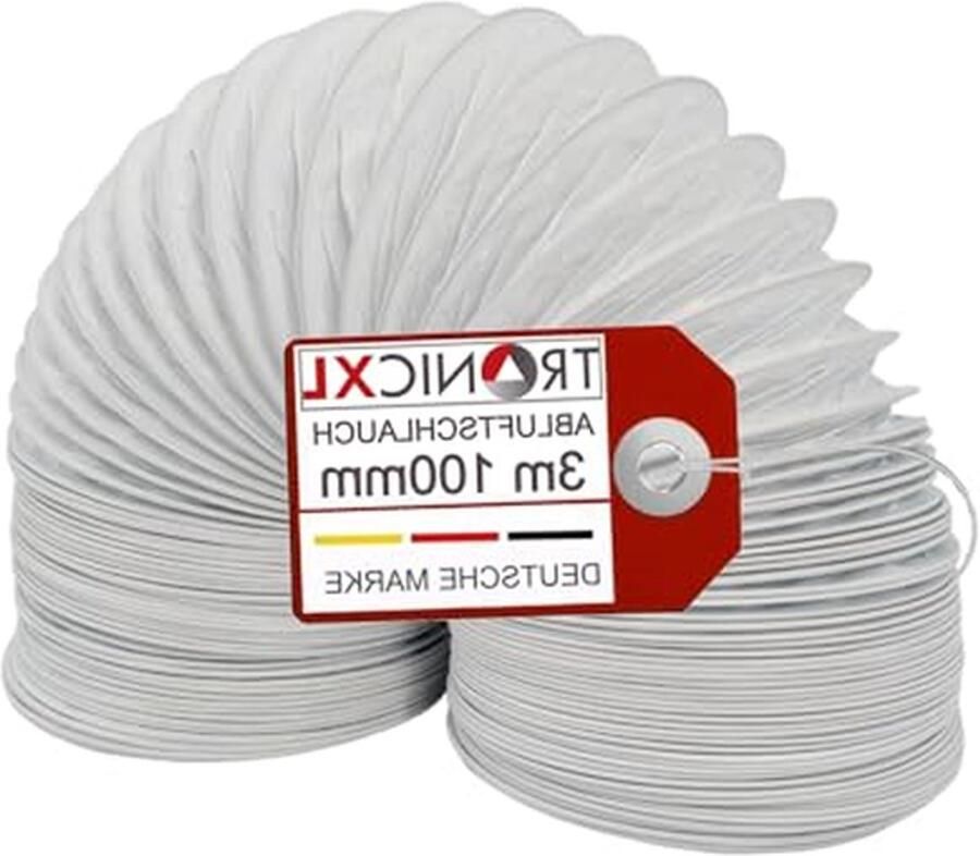 PVC Afvoerslang Ventilatieslang Afzuigkap Lucht Afvoeren Flexibel maar Stabiel 3 meter 100 mm Wit
