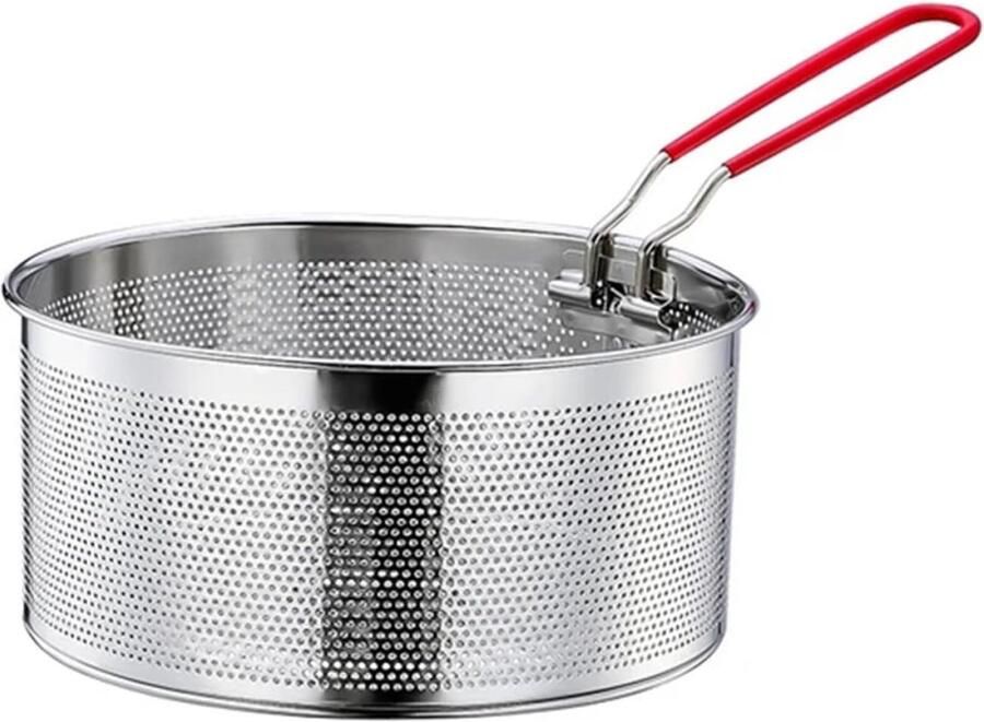 QTTVBTNA 1 stuk Frituurmand RVS 304 Multifunctioneel Frituur & Kookmandje Voor Friet Groenten en Pasta Vaatwasbestendig & Hittebestendig Handvat Keukenaccessoires & Frituurpan Toebehoren 20 cm