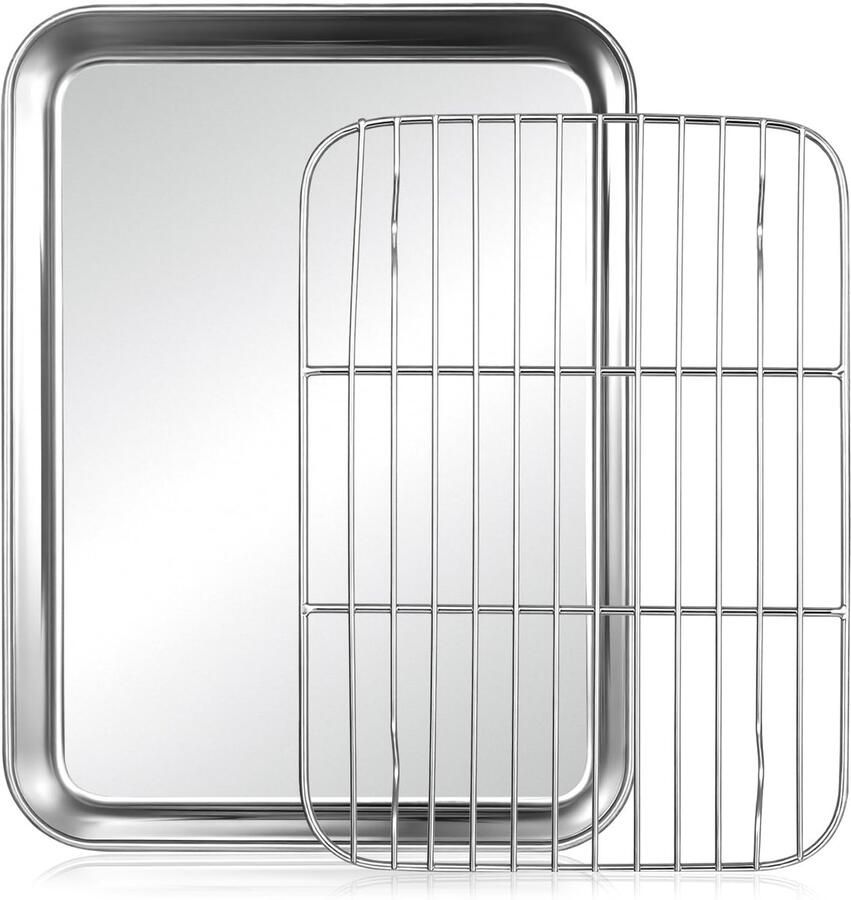 Rack bakplaat met rek roestvrijstalen bakplaat met draadrekken roestvrijstalen diepe bakplaten pannen ovenkoelrekken voor bakken keukengereedschap (9 3 x 7 x 1 2)