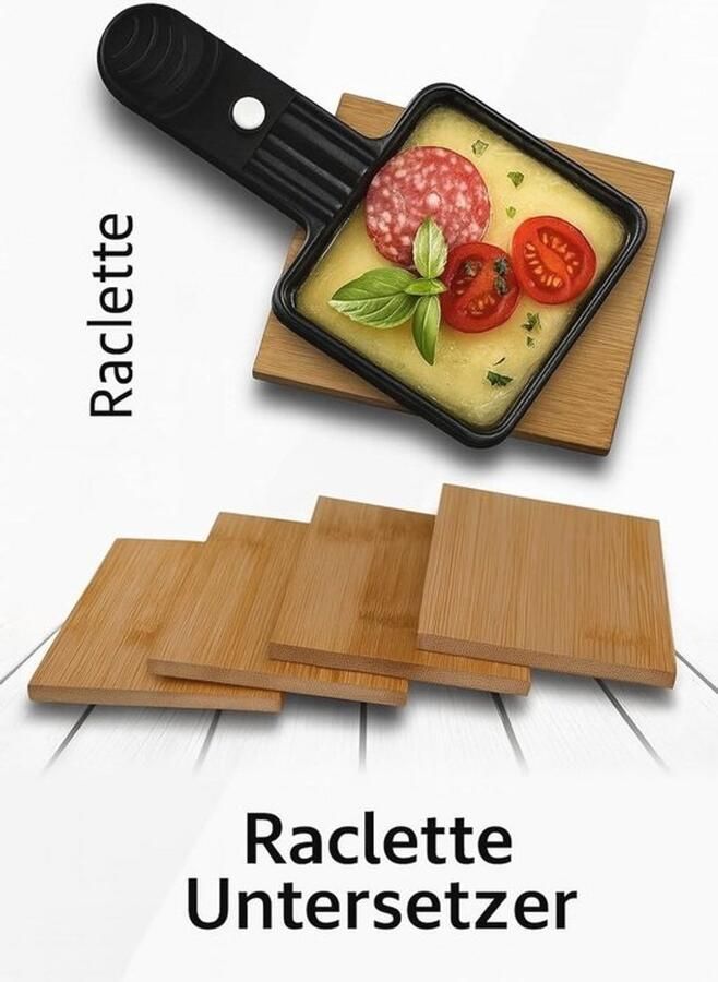 Raclette Accessoires Set van 8 Bamboe Schrapers en Onderzetters Milieuvriendelijk Keuken