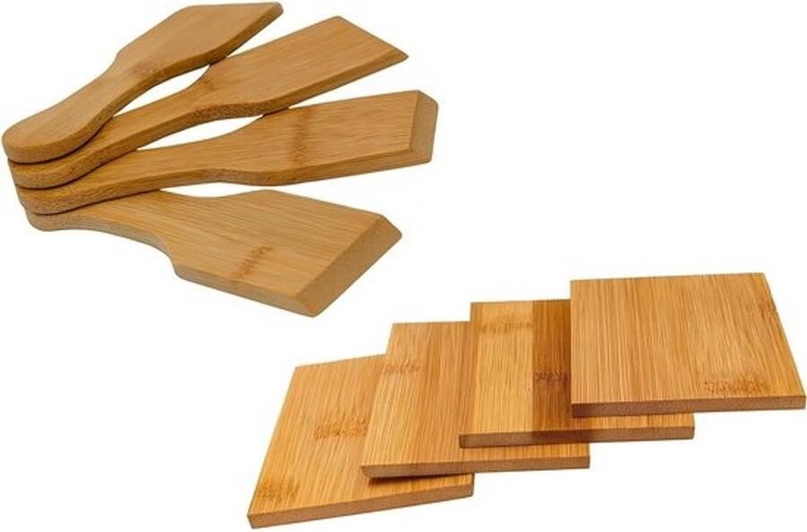 Raclette Accessoires Set van 8 Bamboe Schrapers en Onderzetters Milieuvriendelijk Keuken
