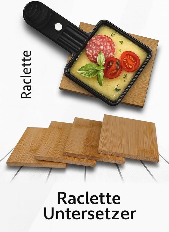 Raclette Accessoires Set van 8 Bamboe Schrapers en Onderzetters Milieuvriendelijk Keuken
