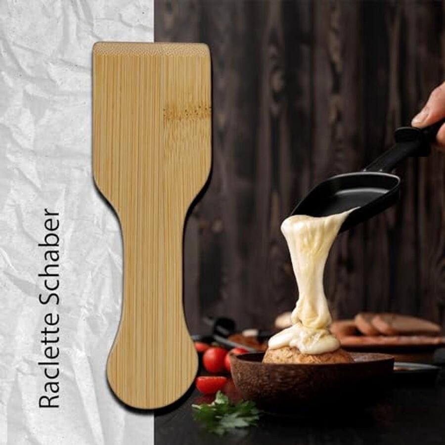 Raclette Accessoires Set van 8 Bamboe Schrapers en Onderzetters Milieuvriendelijk Keuken