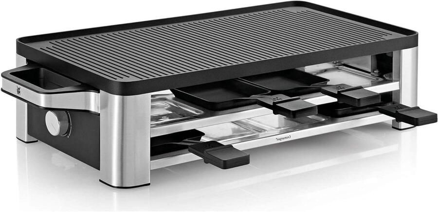 Raclette Apparaat Elektrisch Grillen Gezellige Avonden Omkeerbare Bakplaat 8 Personen Zilverkleurig