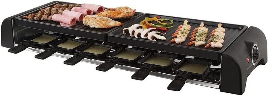 Raclette Apparaat Gourmet Grill Gezellig Tafelen Voor 12 Personen 75 x 24 x 10 cm Zwart