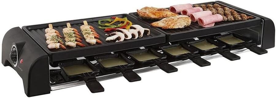 Raclette apparaat Gourmetstel Gezellig Tafelen Voor 12 personen 1800 Watt Zwart