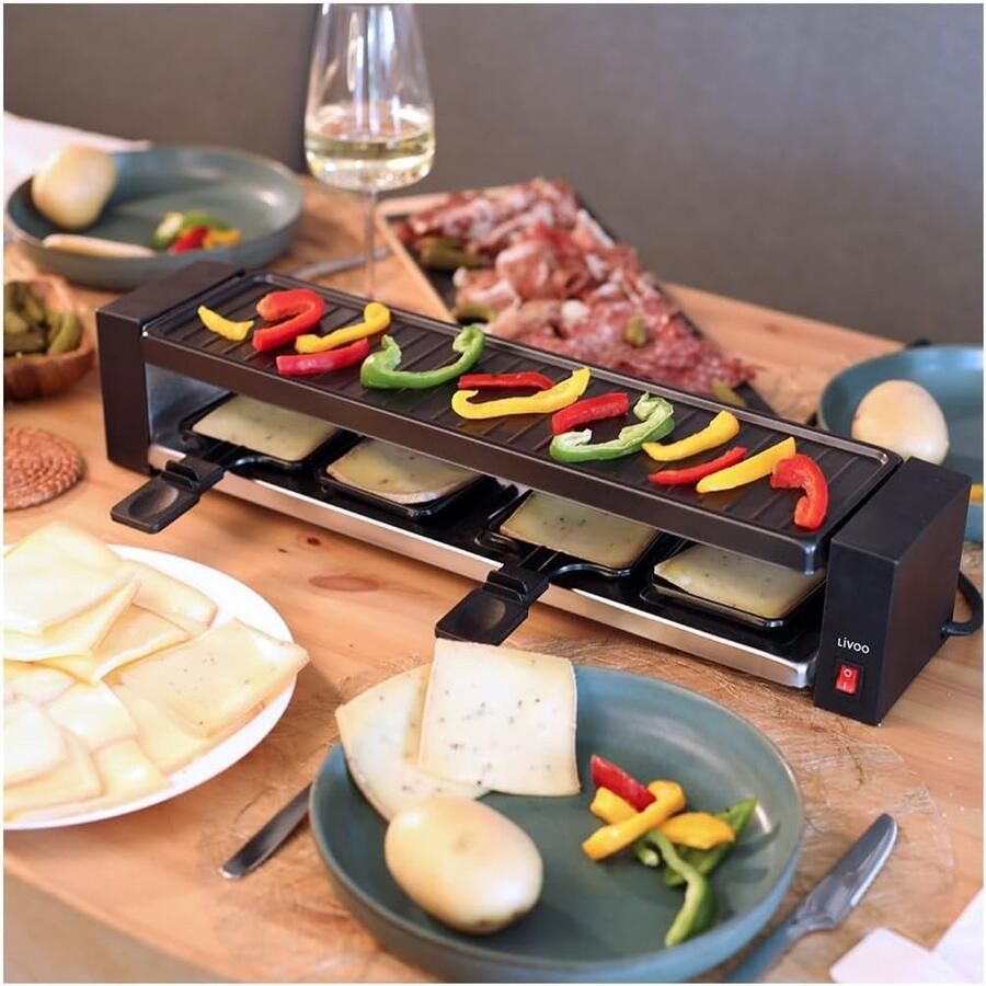 Raclette-apparaat voor 4 personen met afneembare grillplaat en antiaanbaklaag