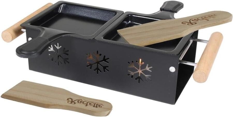 Raclette Duo Set Kaas Smelten Gezellige Avonden Werkt op Waxinelichtjes Voor Twee Personen Zwart