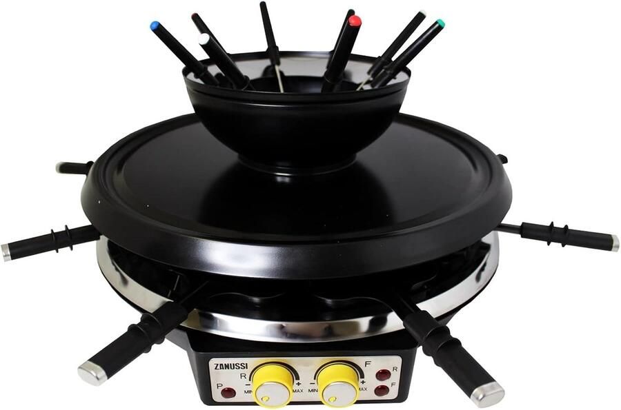 Raclette en Fondue Gourmet Grill Gezellig Eten Dubbele Functie 44x43cm Zwart
