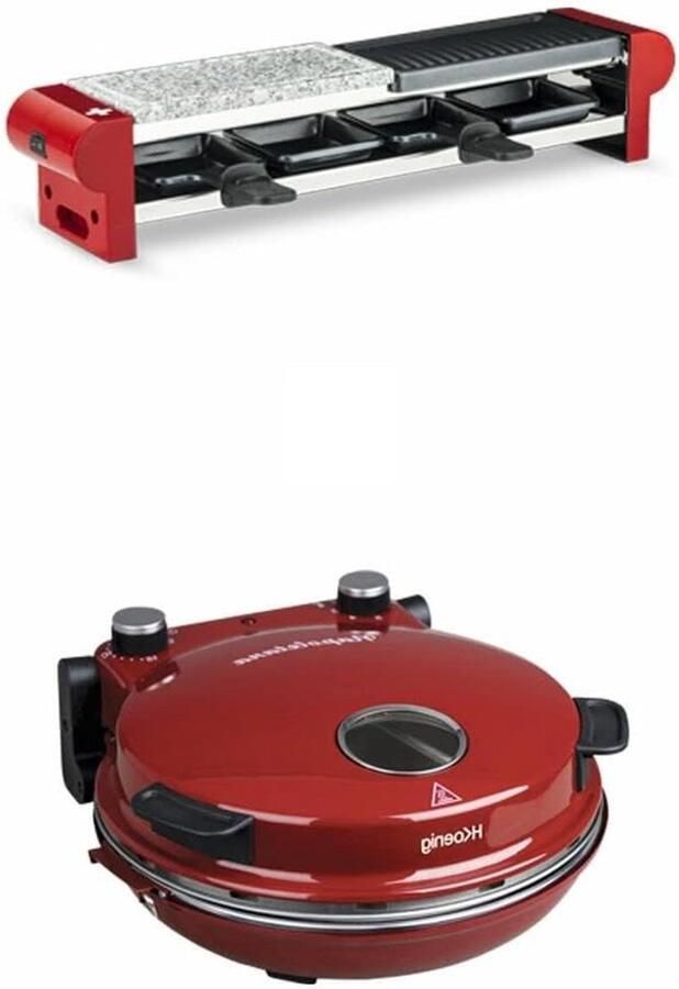 Raclette en Pizza Oven Steengrill Apparaat Gezellige Avonden 350 Graden Pizza 4 Persoons Rood Zwart