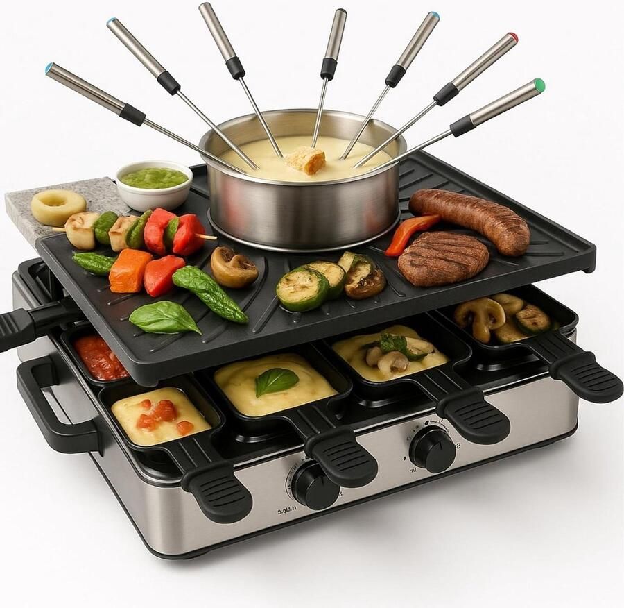 Raclette Fondueset Party Pan Gezellig Tafelen Voor 8 Personen 17 Delig Zwart