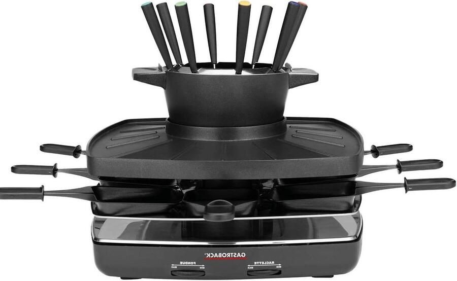 Raclette Fondueset Tafelgrill Gezellig Tafelen 2-in-1 Functie 8 Personen Zwart Zilver