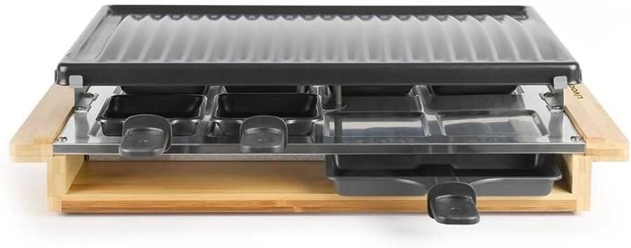 Raclette Gourmet Set voor 8 Personen 1200W Grill met Bamboe Details
