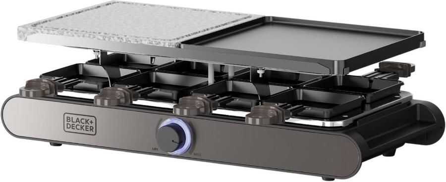 Raclette Grill Binnengrill Bakplaat Gezellig Eten Dubbel Kookoppervlak 8 personen Grijs Zwart
